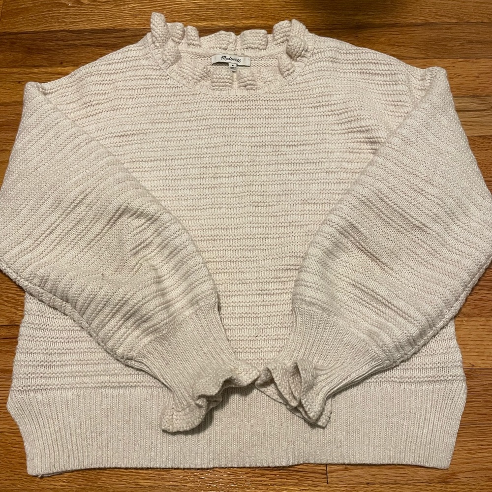 MADEWELL Ruffle Merino Wool Blend Sweater / cream